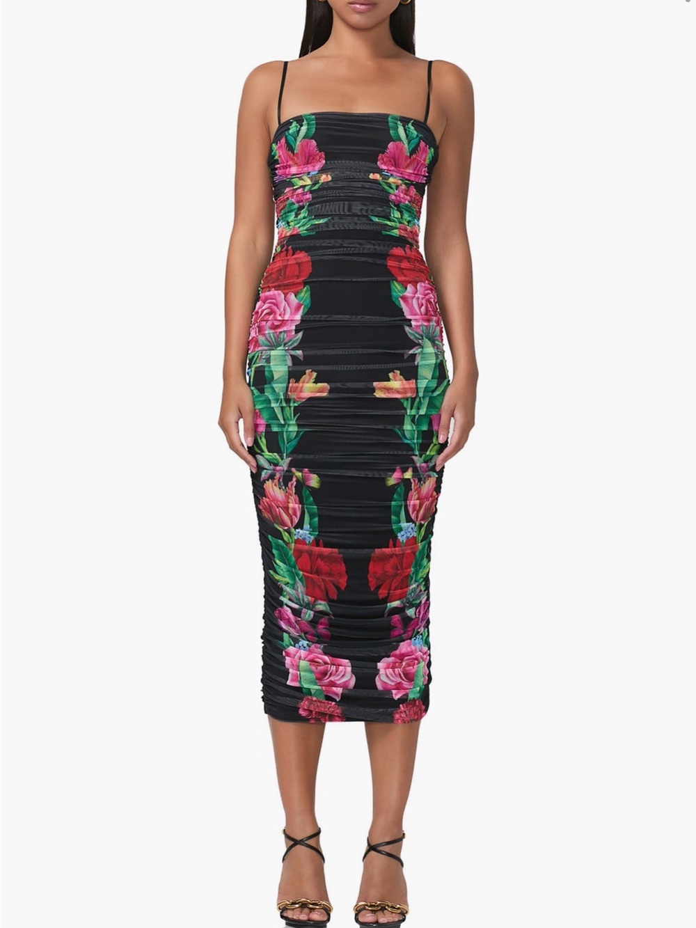 AFRM Black Maxi Dress with Pink & Green Floral Print